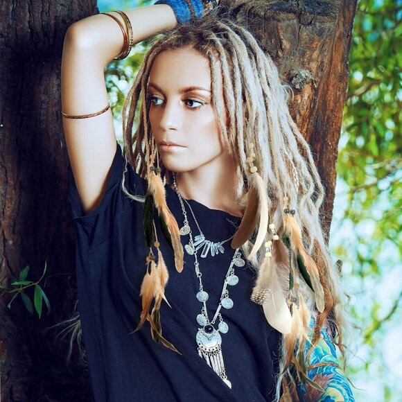 8 Pcs Feather Hair Clips Hippie Handmade Boho Hair Extensions with Feather Clip - Picture 4 of 7